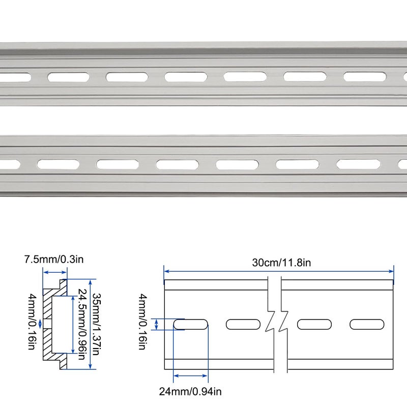 CKANDAY 5 Pcs 12 Inch Aluminum DIN Rails, Top Hat Slotted DIN Rail, 35 mm Width x 7.5 mm Height x 12 Inch Length, with 10 Pcs MXU-DIN-100 Screws for Hardware Components Mounting - Image 2